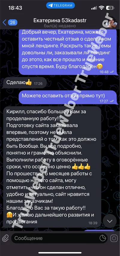 Скриншот отзыва из Telegram